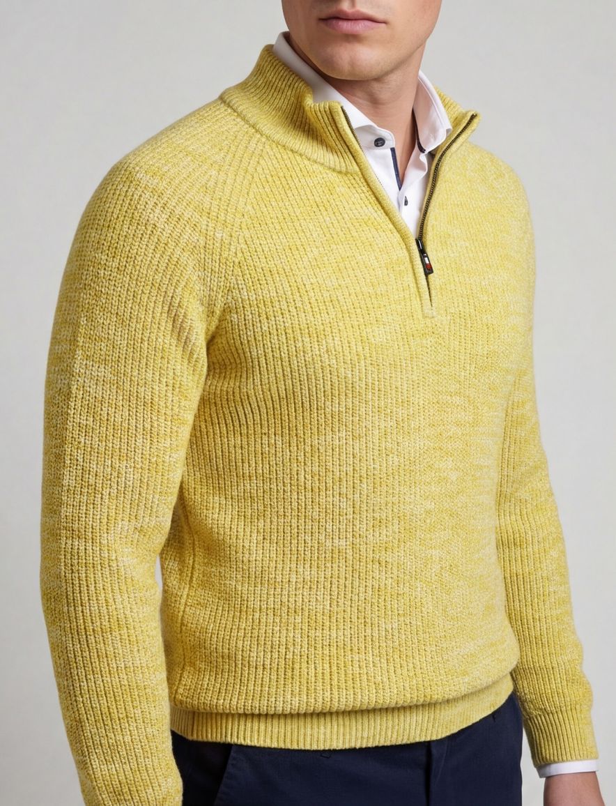 NZA gebreide half zip trui gemêleerd geel katoen