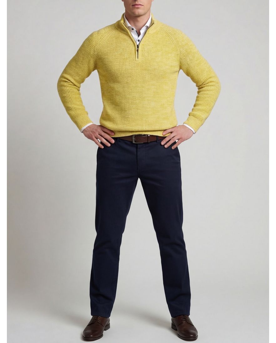 New Zealand trui half zip gemeleerd geel