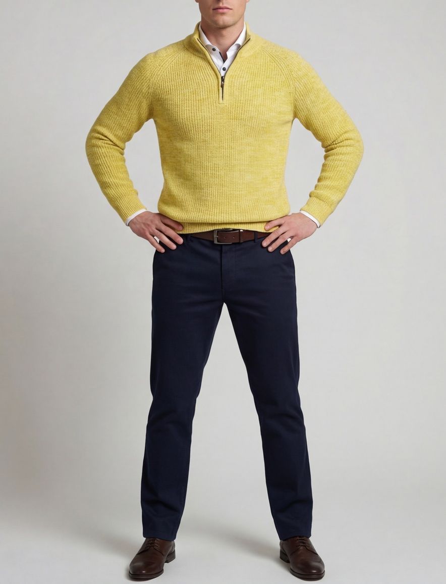 NZA gebreide half zip trui gemêleerd geel katoen