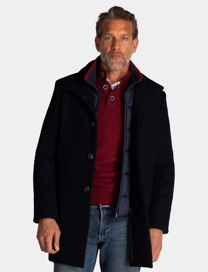 New Zealand mantel jas effen wol donkerblauw