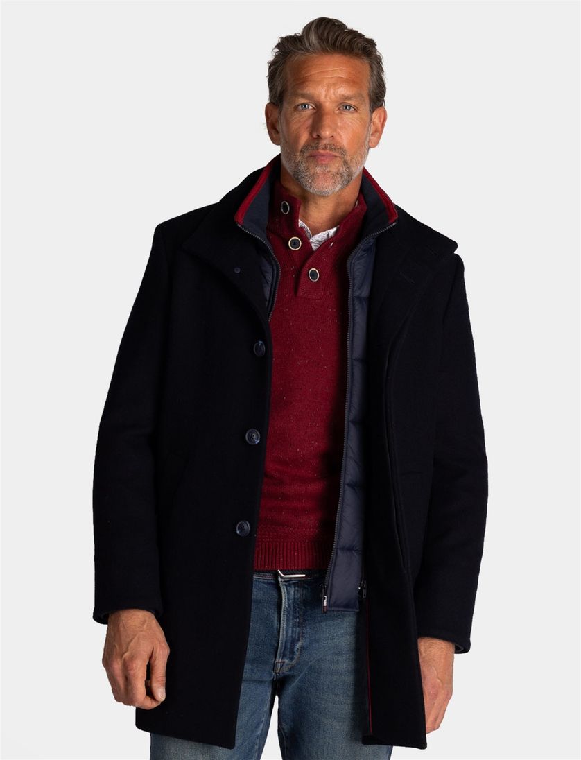 New Zealand mantel jas effen wol donkerblauw