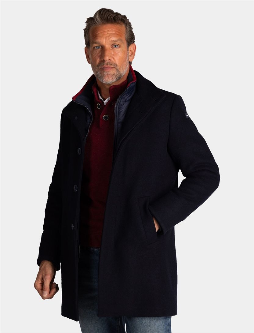 New Zealand mantel jas effen wol donkerblauw