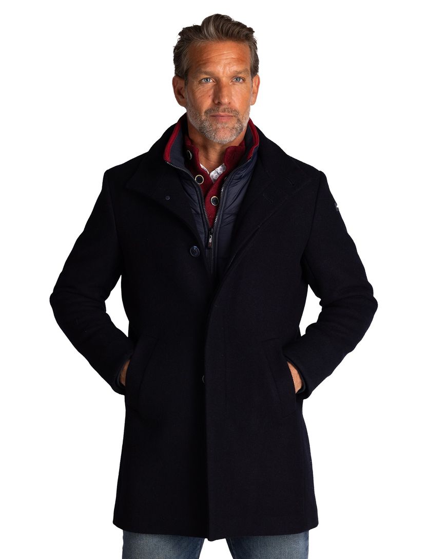 New Zealand mantel jas effen wol donkerblauw