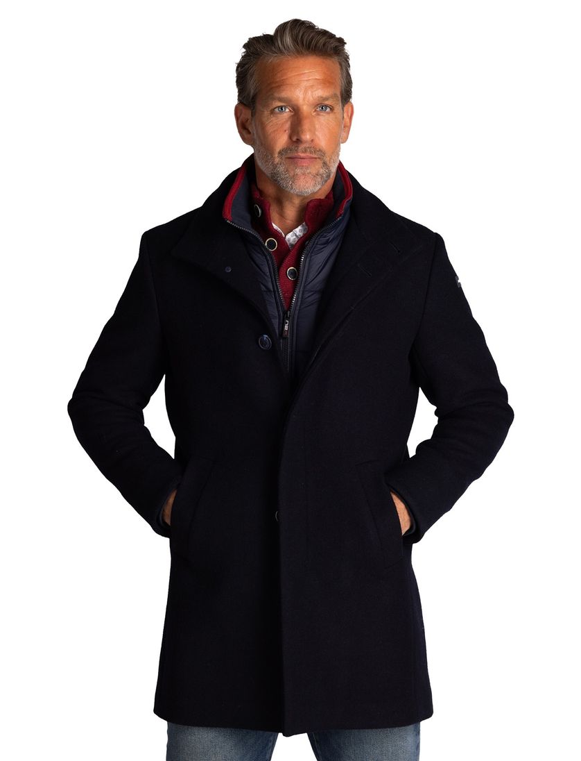 New Zealand mantel jas effen wol donkerblauw