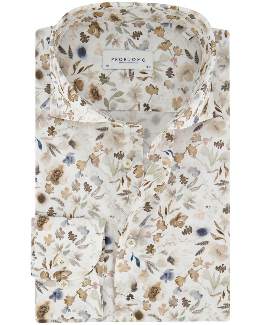 Profuomo overhemd wit geprint ml7 katoen