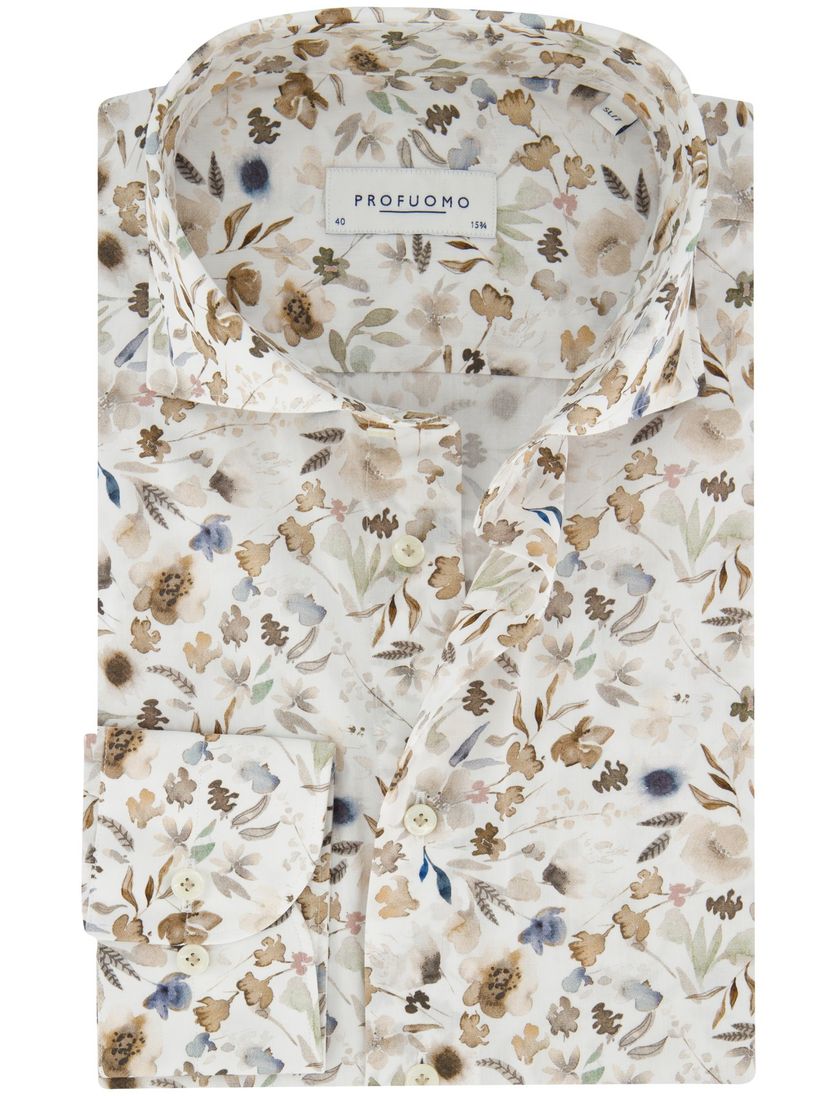 Profuomo overhemd wit geprint ml7 strijkvrij