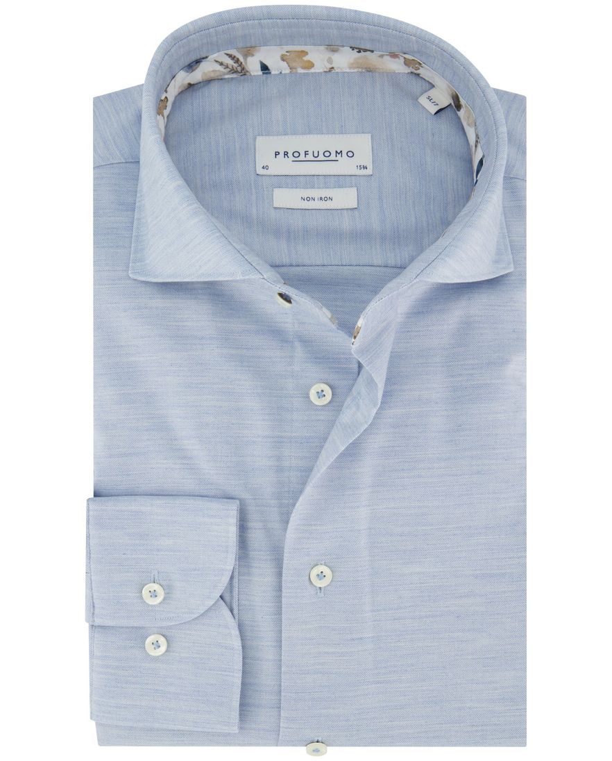 Profuomo overhemd lichtblauw gemeleerd strijkvrij ml7