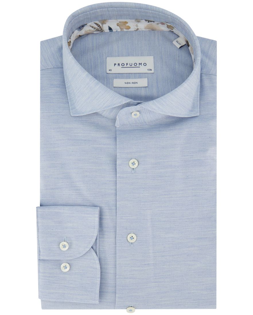 Profuomo overhemd lichtblauw gemeleerd strijkvrij ml7