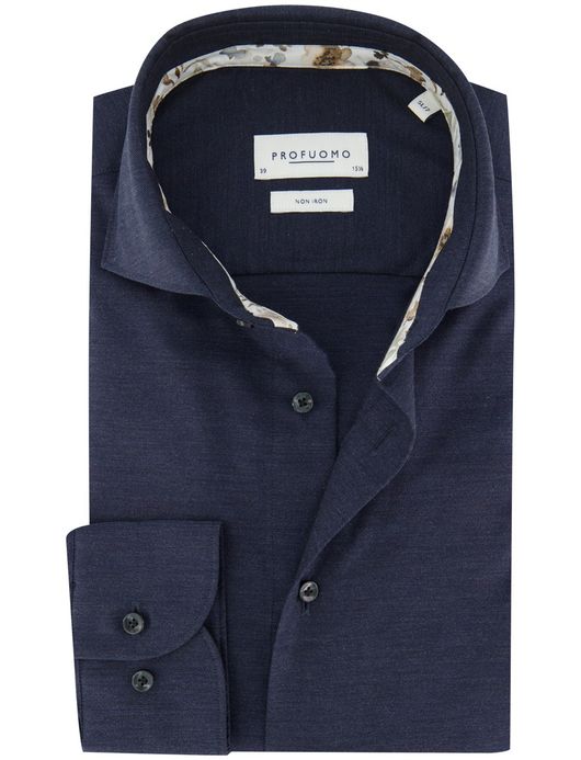 Donkerblauw strijkvrij overhemd Profuomo katoen