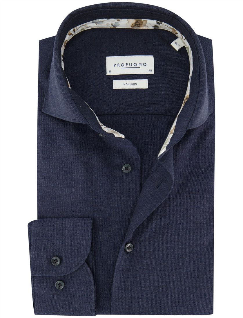 Strijkvrij overhemd Profuomo donkerblauw katoen