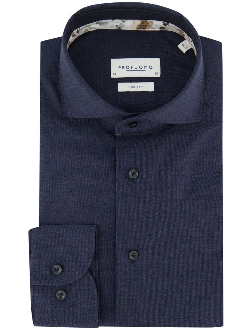 Strijkvrij overhemd Profuomo donkerblauw katoen
