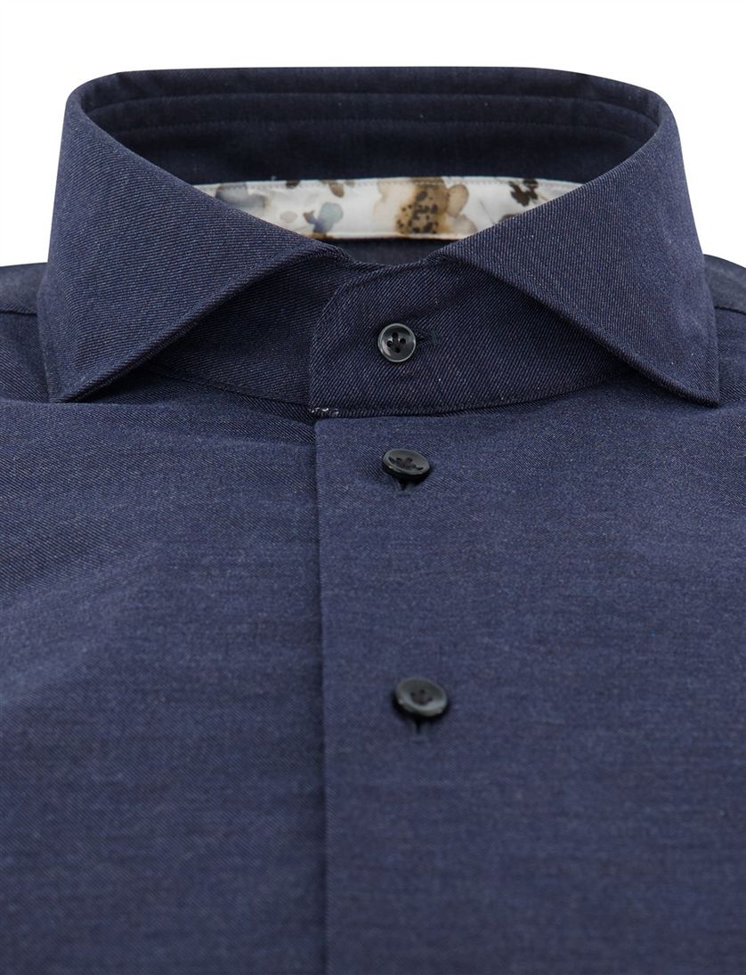 Strijkvrij overhemd Profuomo donkerblauw katoen