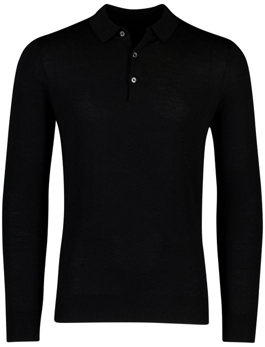 Portofino polo zwart lange mouw merinowol normale fit
