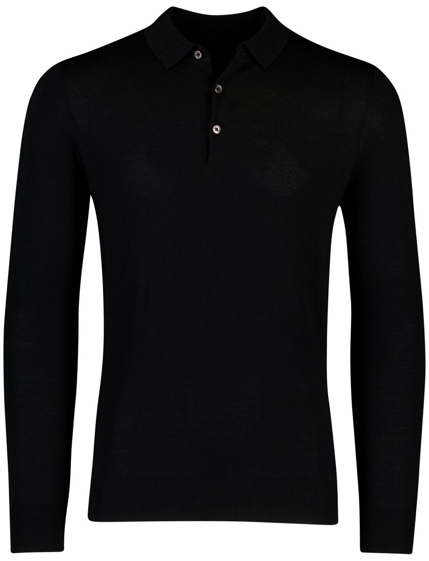 Zwarte Portofino polo lange mouw merinowol
