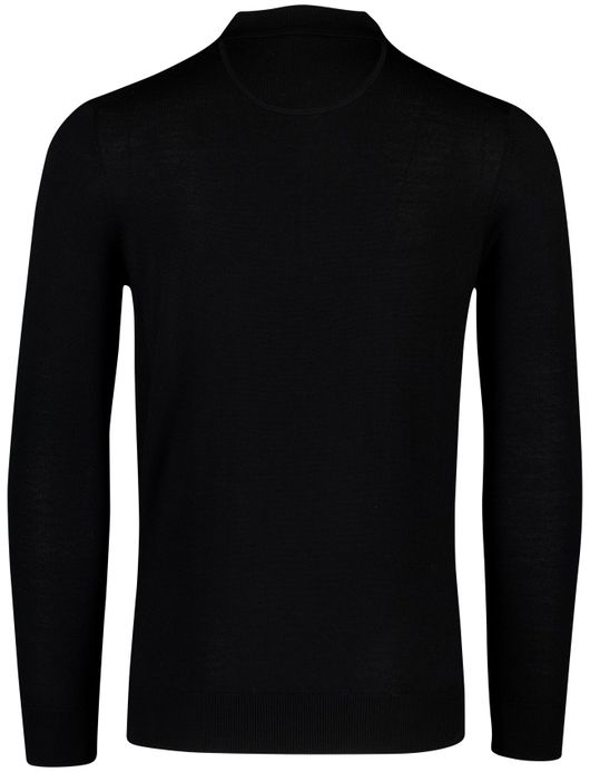 Portofino polo zwart lange mouw merinowol normale fit
