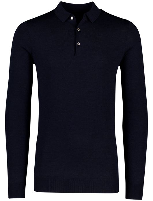 Extra lange donkerblauwe Portofino polo lange mouw merinowol