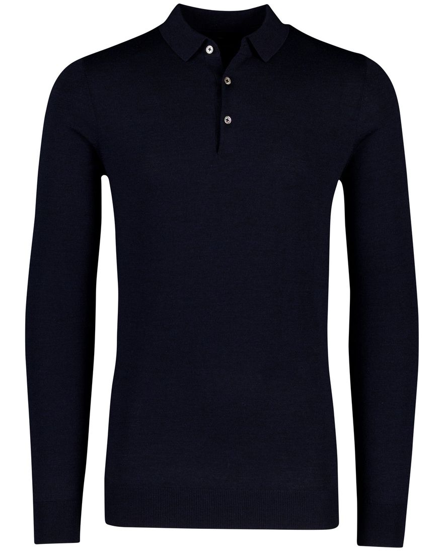 Extra lange donkerblauwe Portofino polo lange mouw merinowol