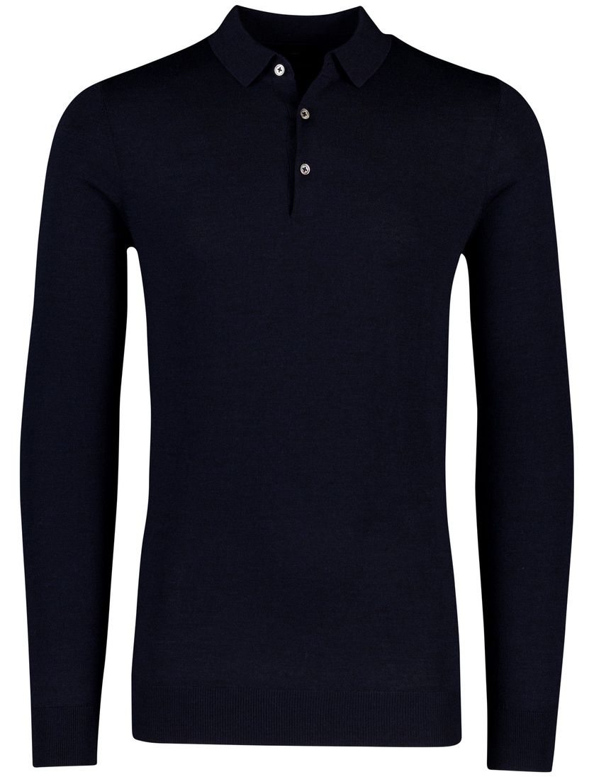 Normale fit extra lange merinowol polo Portofino donkerblauw