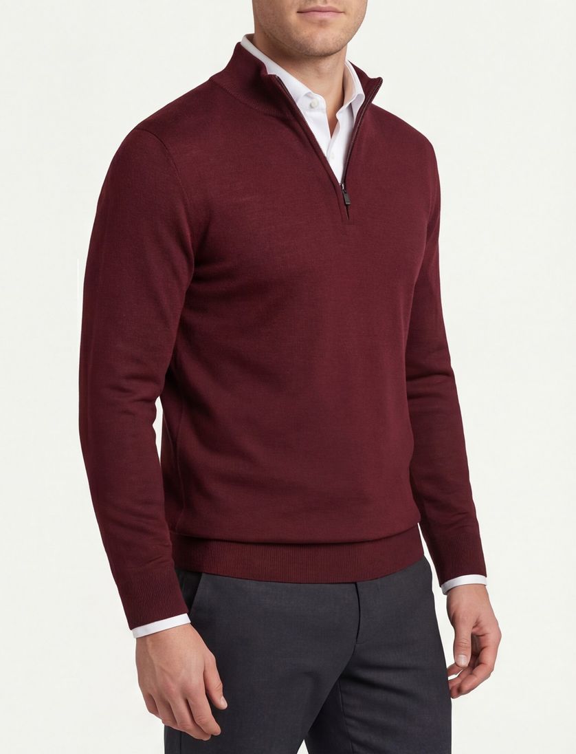 Portofino bordeaux half zip trui normale fit effen