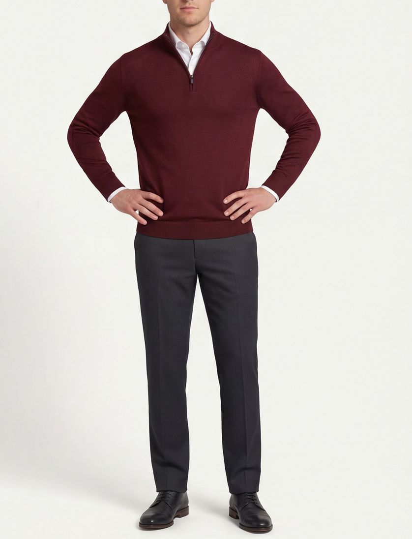 Portofino bordeaux half zip trui normale fit effen