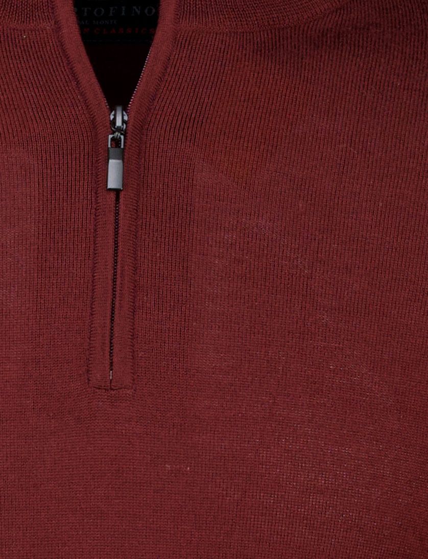 Portofino bordeaux half zip trui normale fit effen