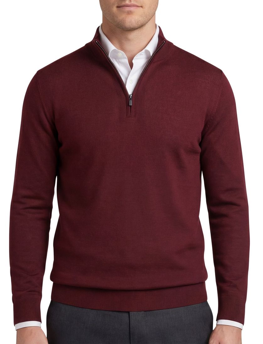 Portofino bordeaux half zip trui normale fit effen