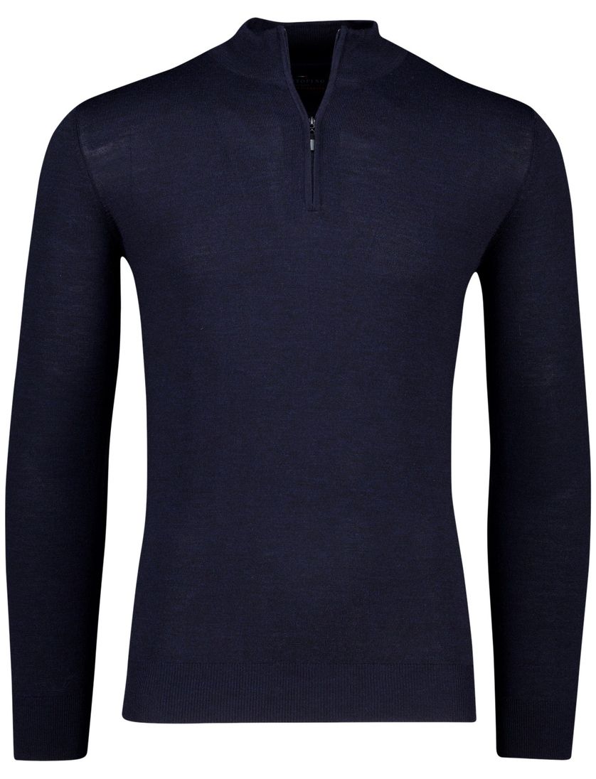 Portofino half zip trui effen donkerblauw merinowol