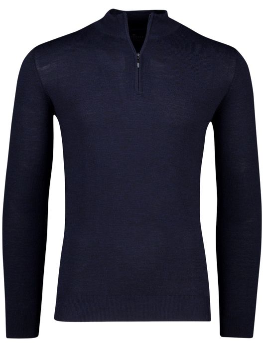Portofino trui donkerblauw half zip merinowol