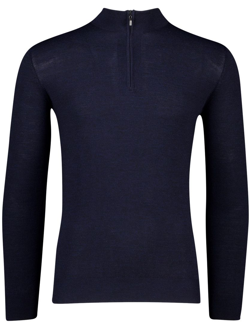 Portofino half zip trui effen donkerblauw merinowol