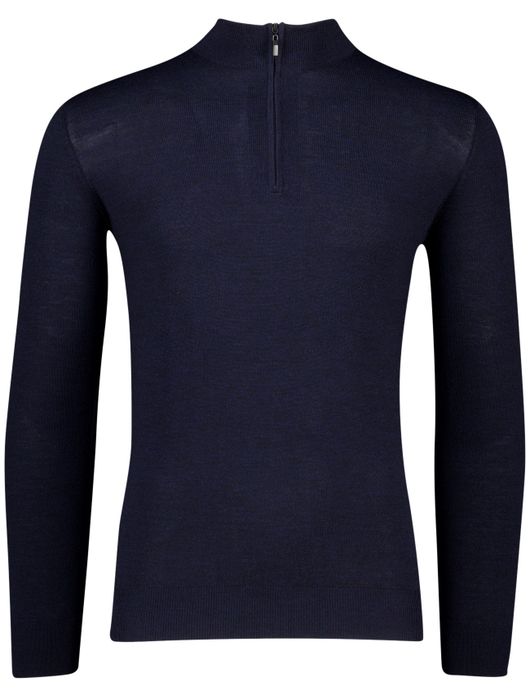 Portofino trui donkerblauw half zip merinowol