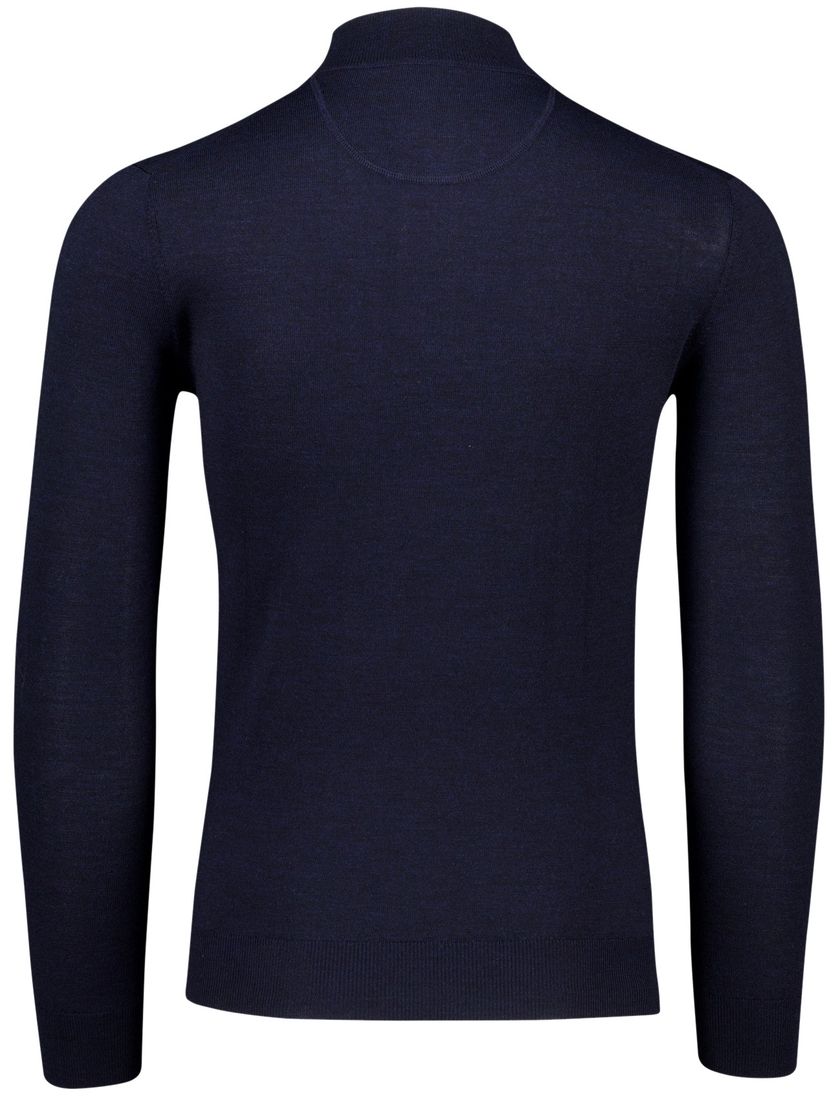 Portofino half zip trui effen donkerblauw merinowol