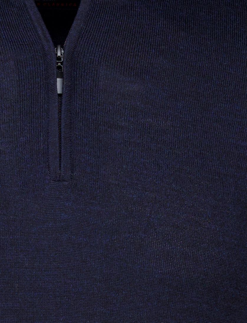 Portofino half zip trui effen donkerblauw merinowol