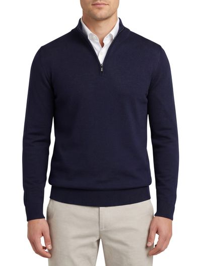 Portofino Portofino trui donkerblauw half zip merinowol