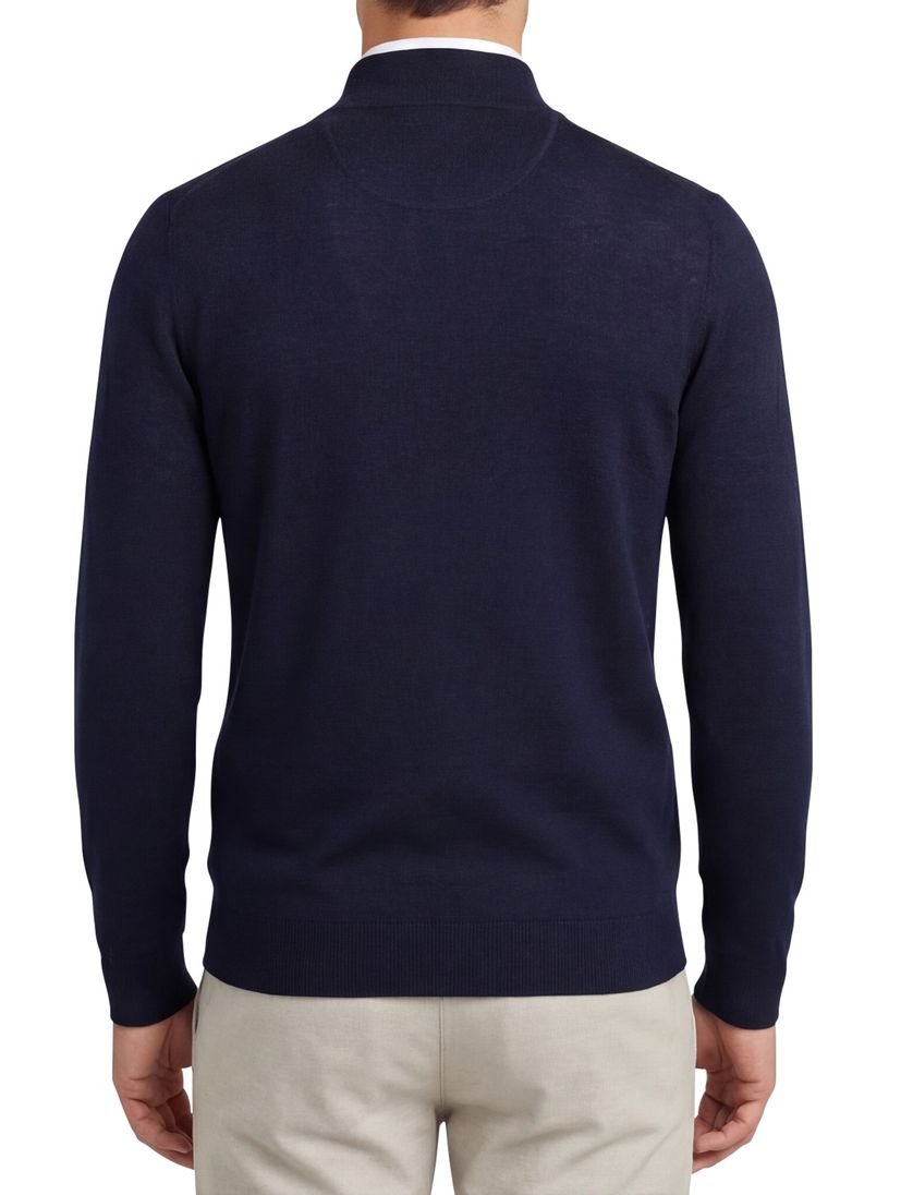 Portofino half zip trui effen donkerblauw merinowol