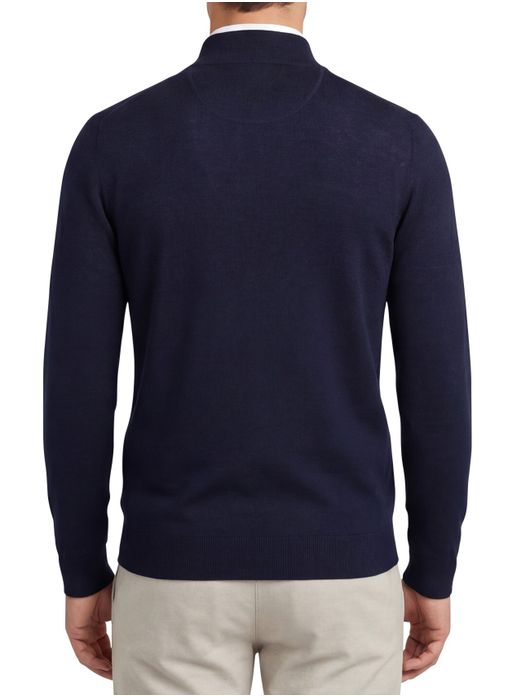 Portofino trui donkerblauw half zip merinowol
