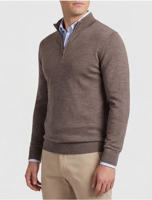 Portofino half zip trui merinowol taupe