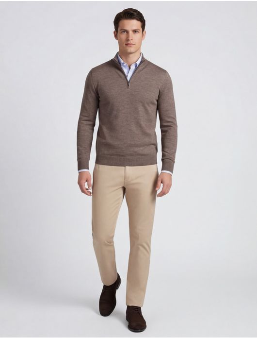 Portofino half zip trui merinowol taupe