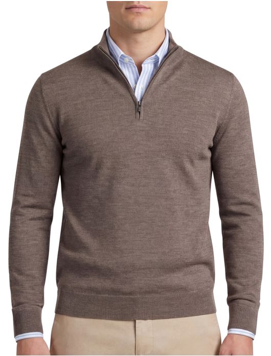 Portofino half zip trui merinowol taupe