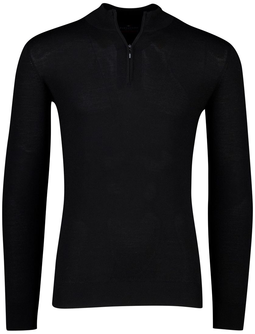 Portofino trui zwart half zip merinowol