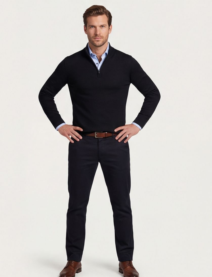 Portofino trui zwart half zip merinowol