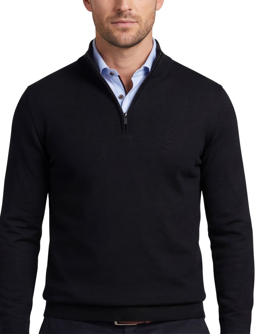 Portofino trui zwart half zip merinowol