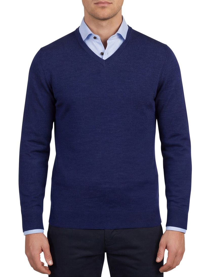 Portofino trui v hals donkerblauw gemeleerd