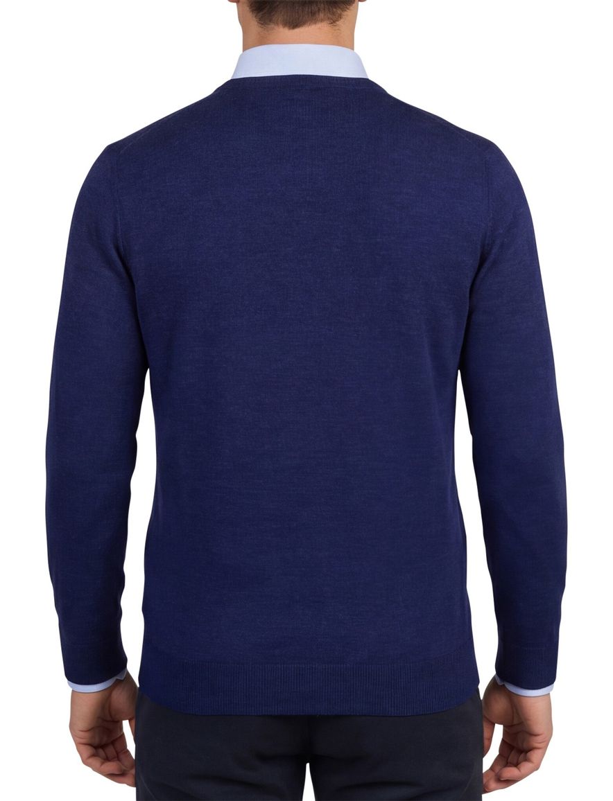 Portofino trui donkerblauw v hals gemeleerd merinowol