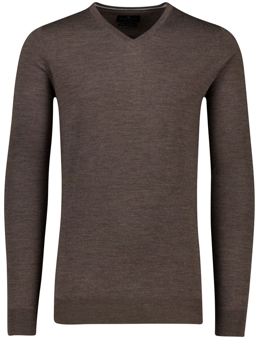 trui extra lange mouwlengte Portofino bruin scheerwol