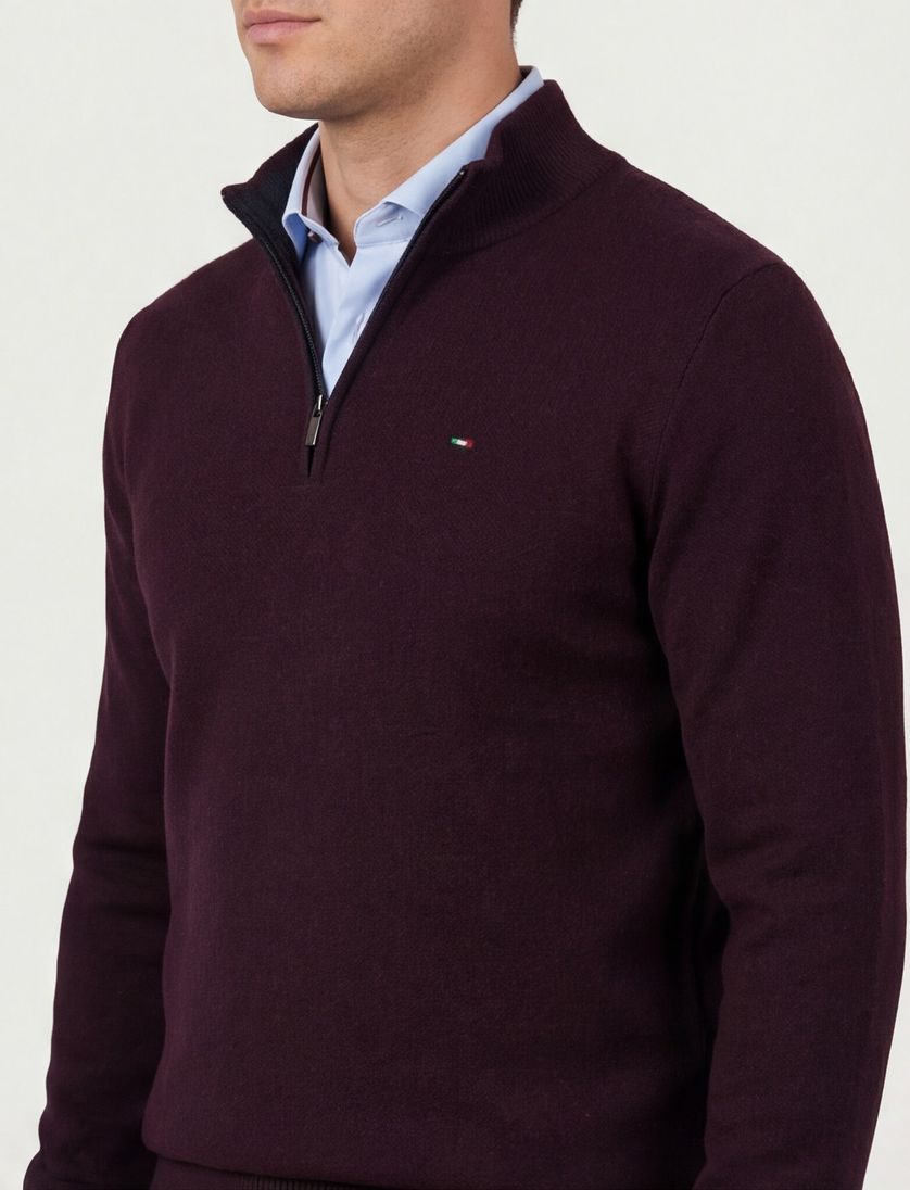 Half zip trui Portofino bordeaux katoen