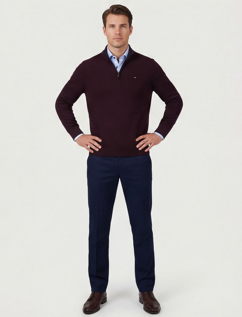 Half zip trui Portofino bordeaux katoen