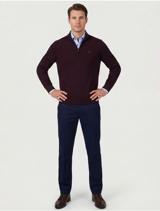 Portofino trui half zip melange rood