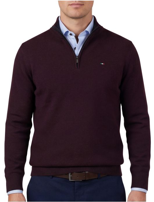 Portofino trui half zip melange rood