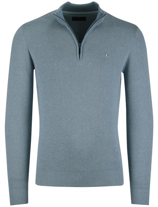 Portofino half zip trui lichtblauw katoen