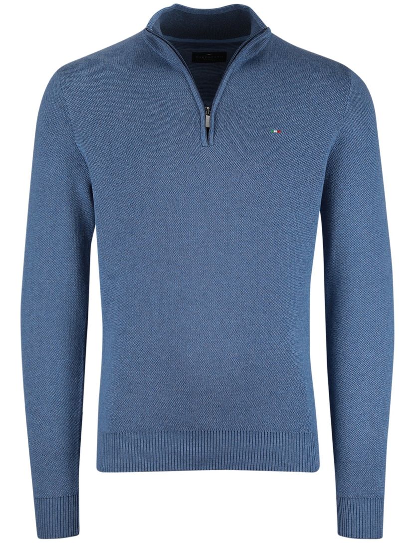 Half zip trui Portofino blauw katoen